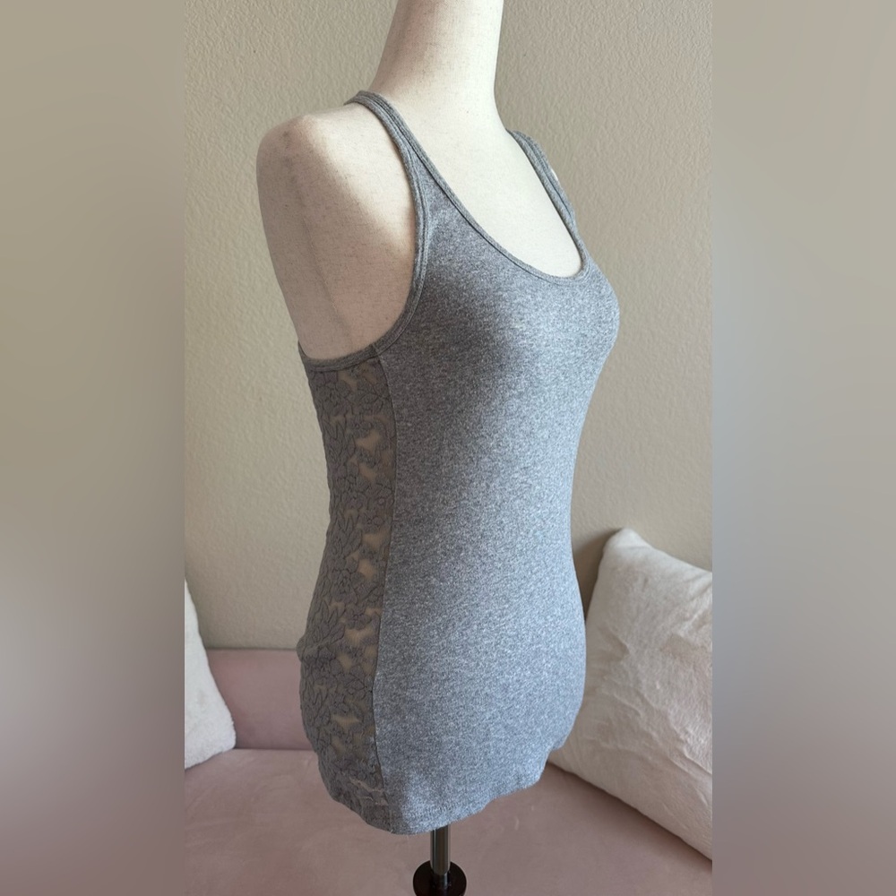 Abercombie & Fitch Gray Racerback Sleeveless Tank Lace Back Y2K Soft Cotton Sz M